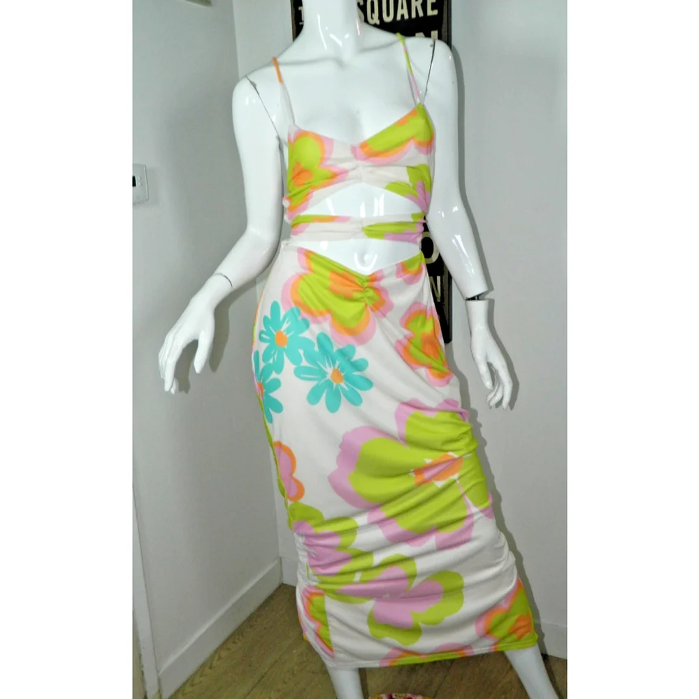 Sabo Dress Size Large (8) Cut-Out Strappy Back‎ Floral Maxi Cayli Bubblegum
